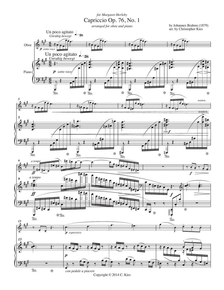 Five Pieces from Opus 76 by Brahms, arranged for oboe and piano Chamber Music scores gallery preview page 4