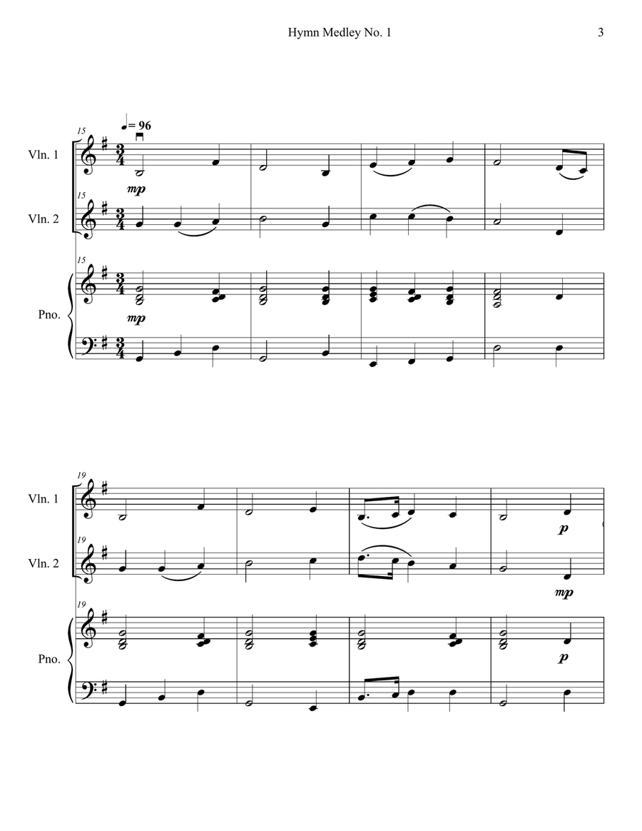 Hymn Medley No. 1 (Violin Duet with Piano Accompaniment) String Duet scores gallery preview page 3