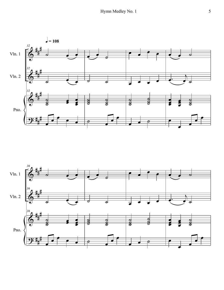 Hymn Medley No. 1 (Violin Duet with Piano Accompaniment) String Duet scores gallery preview page 5
