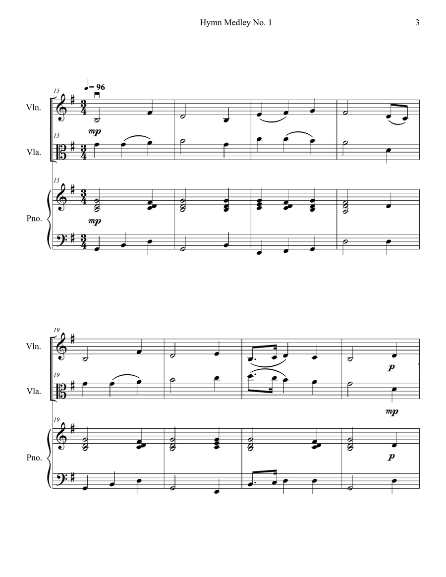 Hymn Medley No. 1 (Violin and Viola Duet with Piano Accompaniment) String Duet scores gallery preview page 3