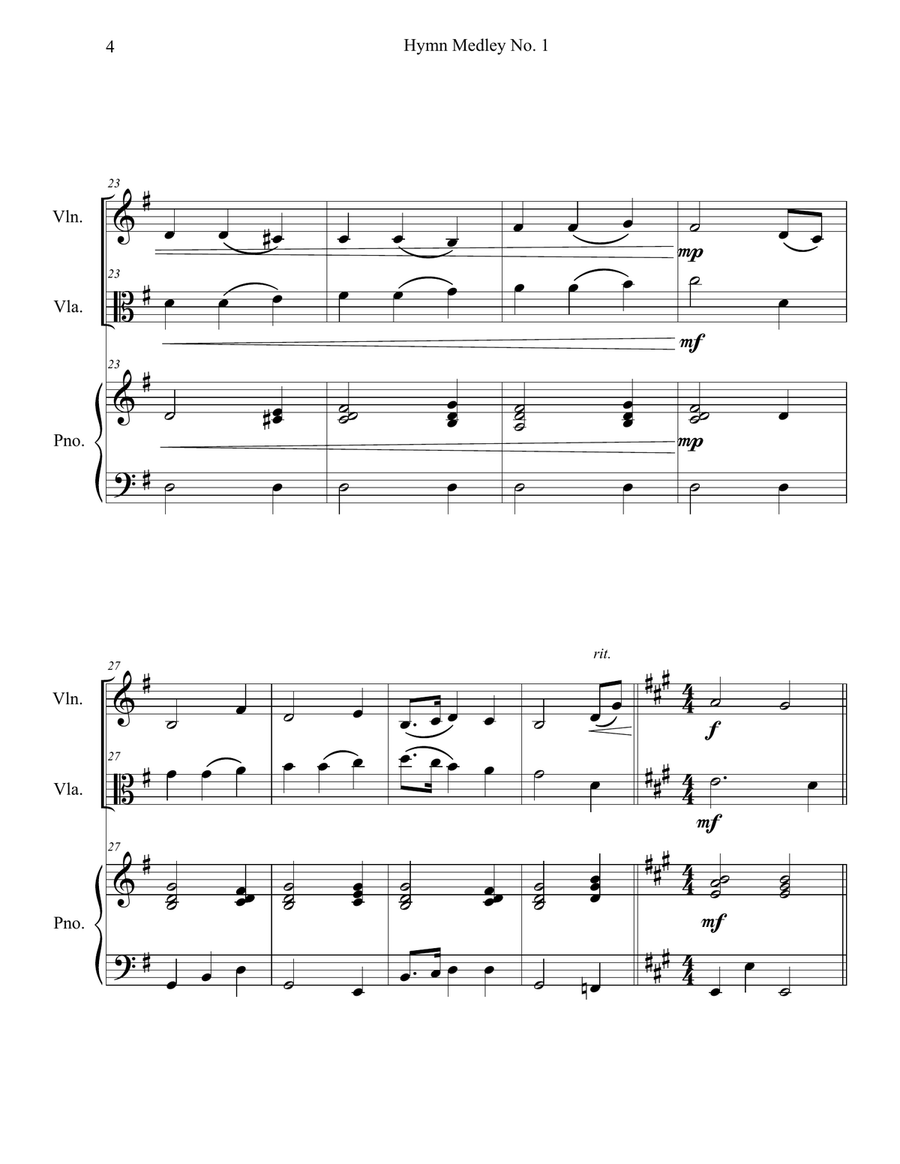 Hymn Medley No. 1 (Violin and Viola Duet with Piano Accompaniment) String Duet scores gallery preview page 4