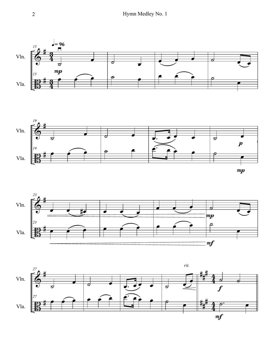 Hymn Medley No. 1 (Violin and Viola Duet) String Duet scores gallery preview page 2