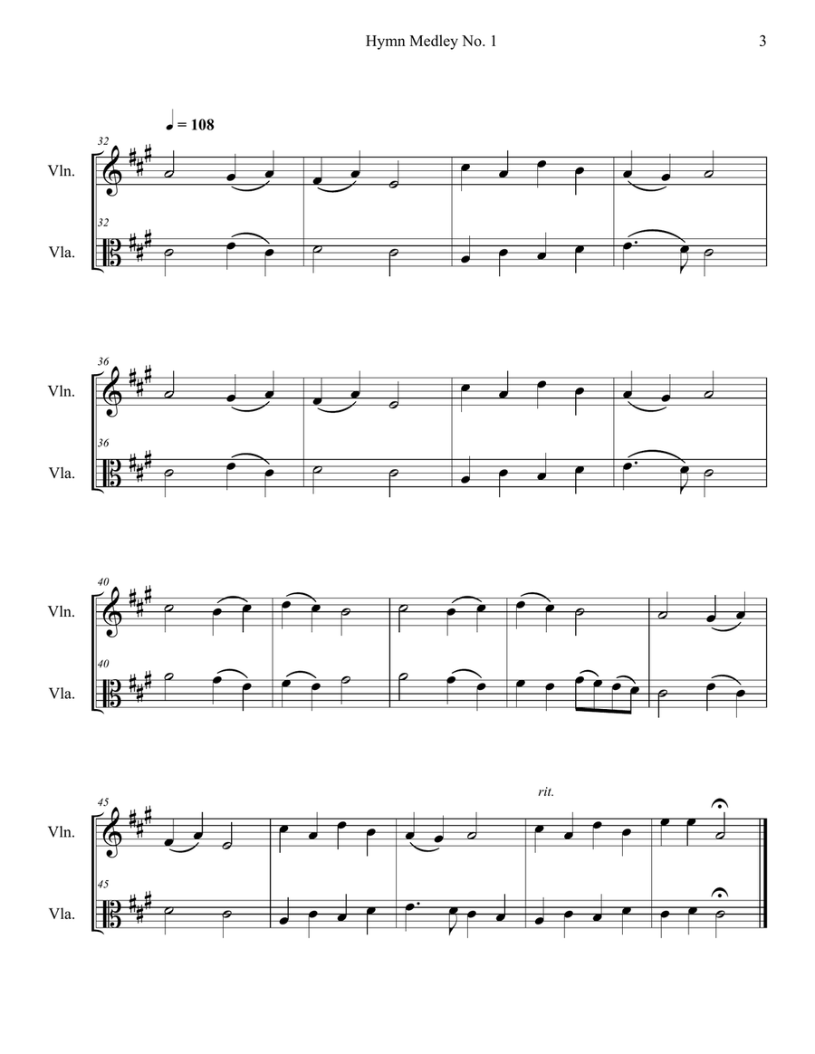 Hymn Medley No. 1 (Violin and Viola Duet) String Duet scores gallery preview page 3