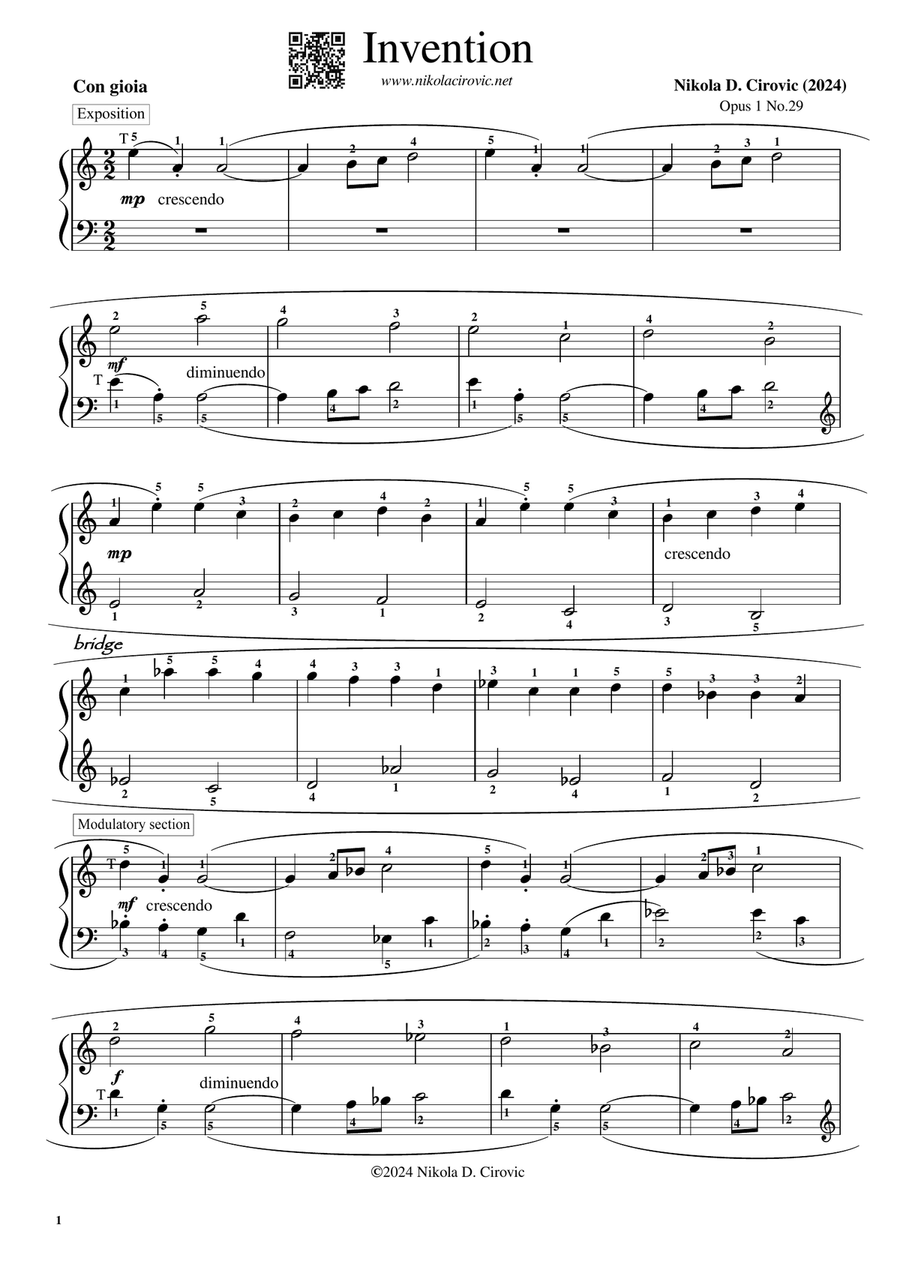 Invention in A Minor Op.1 No.29 by N. D. Cirovic Piano Method scores gallery preview page 1