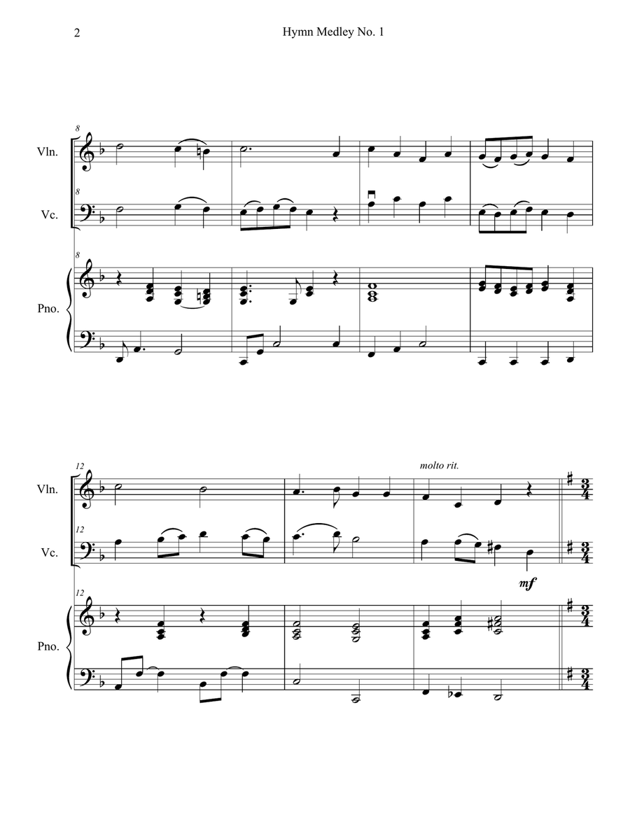 Hymn Medley No. 1 (Violin and Cello Duet with Piano Accompaniment) Piano Trio scores gallery preview page 2