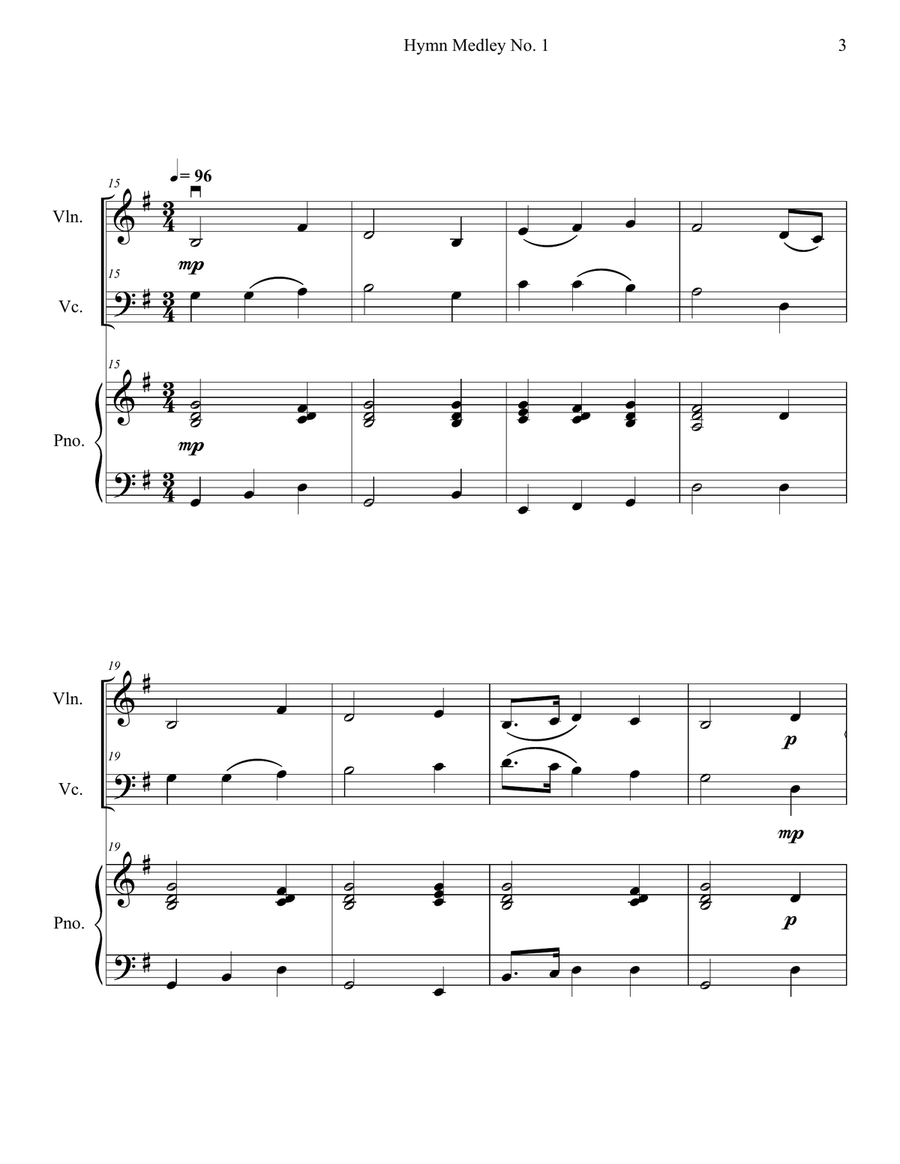 Hymn Medley No. 1 (Violin and Cello Duet with Piano Accompaniment) Piano Trio scores gallery preview page 3