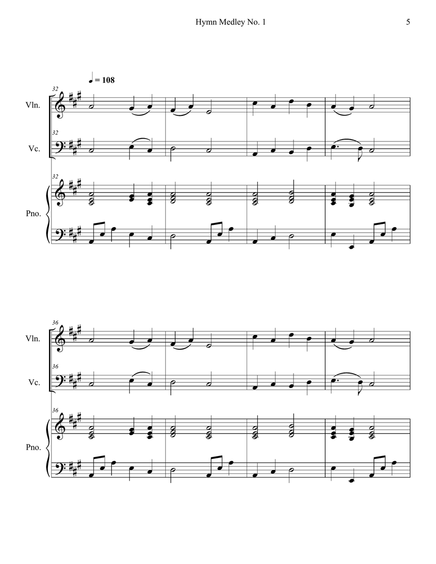 Hymn Medley No. 1 (Violin and Cello Duet with Piano Accompaniment) Piano Trio scores gallery preview page 5