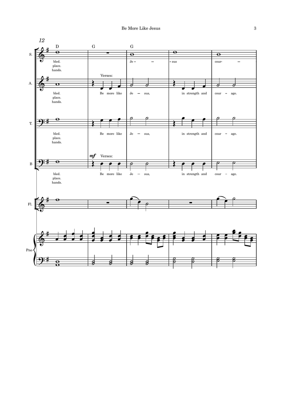 Be more Like Jesus SATB flute, violin or cello 4-Part scores gallery preview page 3
