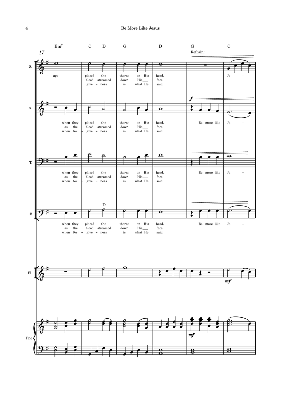 Be more Like Jesus SATB flute, violin or cello 4-Part scores gallery preview page 4