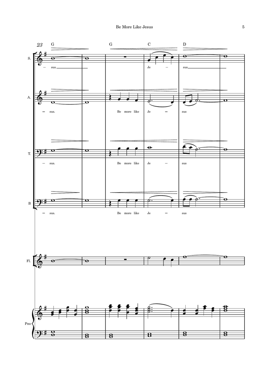 Be more Like Jesus SATB flute, violin or cello 4-Part scores gallery preview page 5