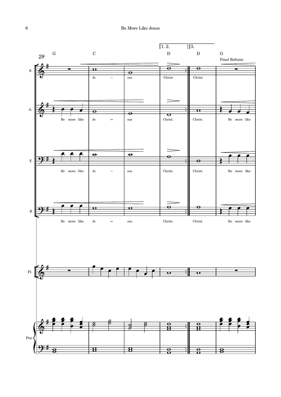 Be more Like Jesus SATB flute, violin or cello 4-Part scores gallery preview page 6