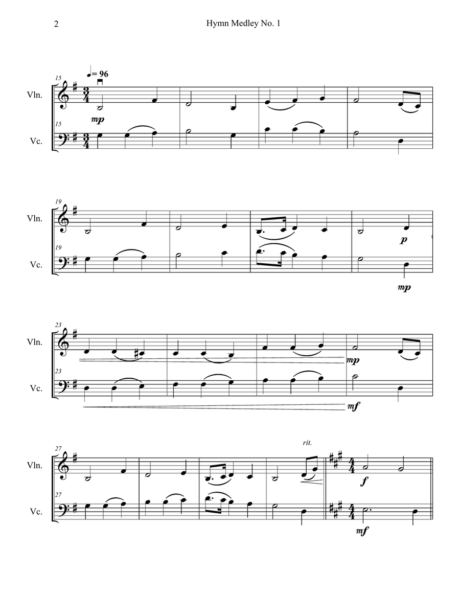 Hymn Medley No. 1 (Violin and Cello Duet) String Duet scores gallery preview page 2
