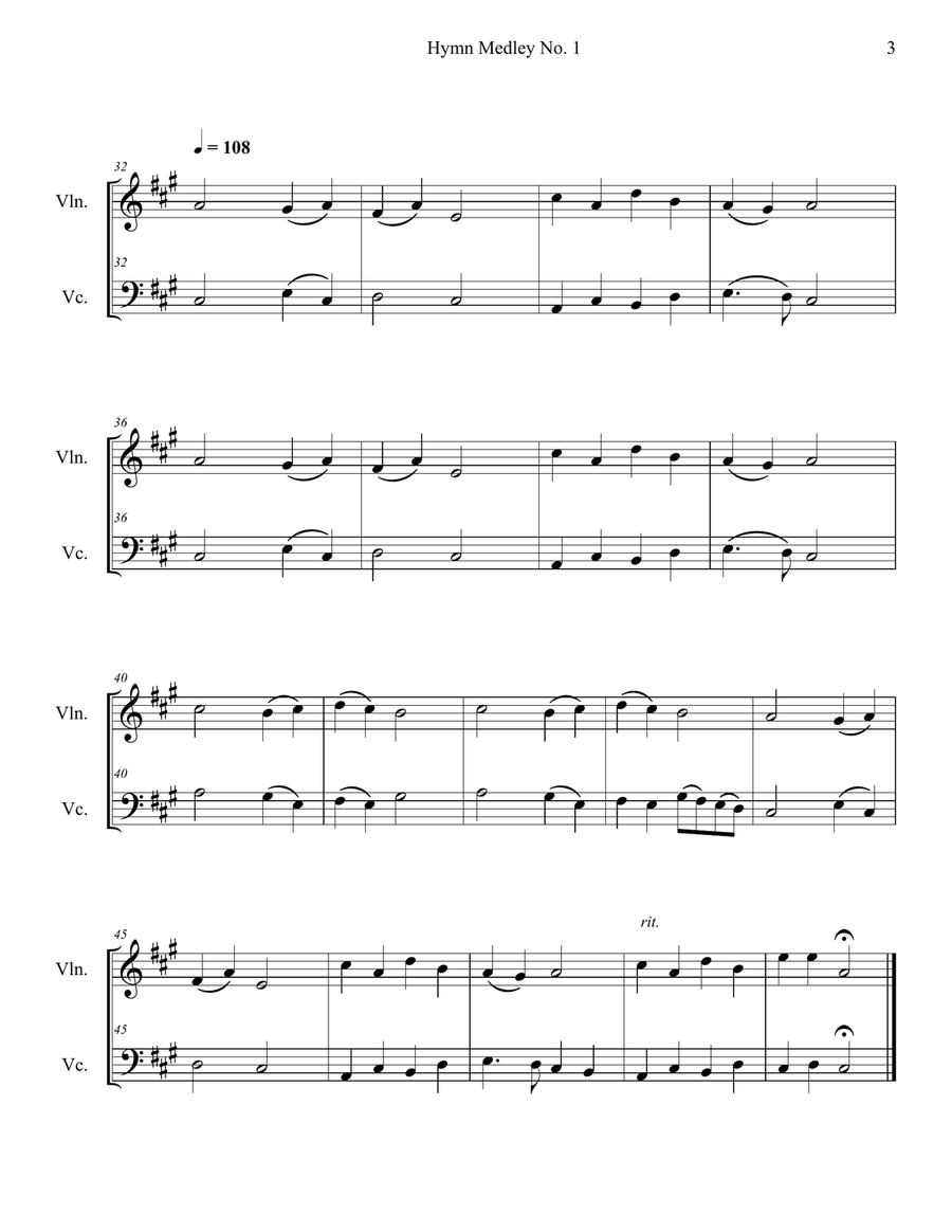 Hymn Medley No. 1 (Violin and Cello Duet) String Duet scores gallery preview page 3