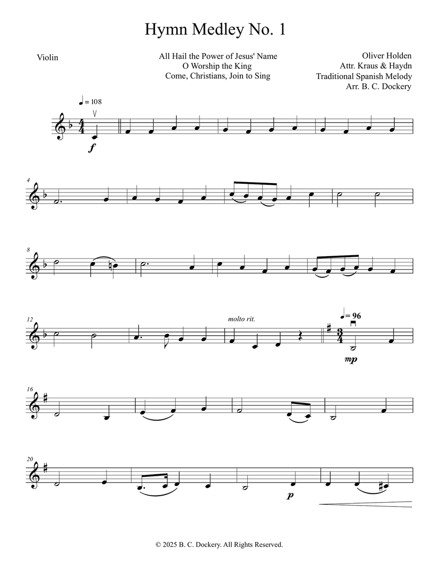 Hymn Medley No. 1 (Violin and Cello Duet) String Duet scores gallery preview page 4