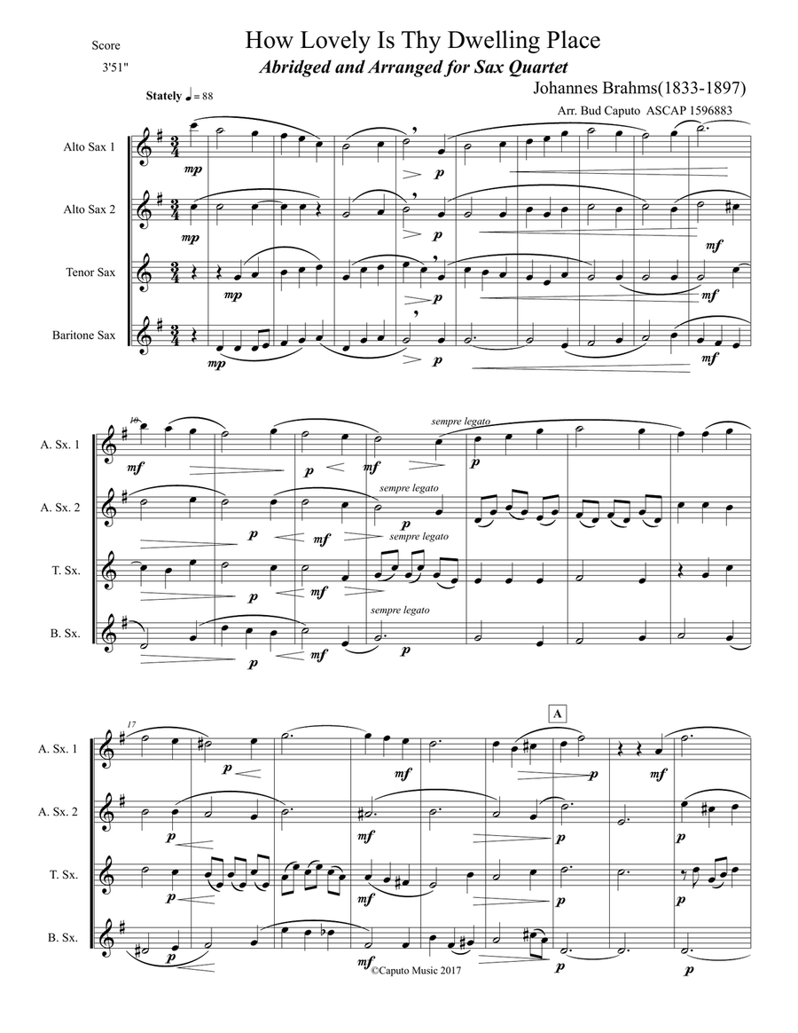 How Lovely Is Thy Dwelling Place for Saxophone Quartet Saxophone Quartet scores gallery preview page 2