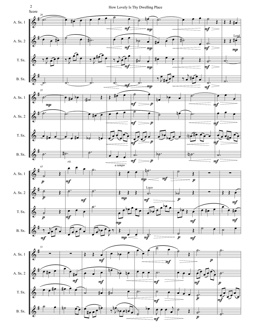 How Lovely Is Thy Dwelling Place for Saxophone Quartet Saxophone Quartet scores gallery preview page 3