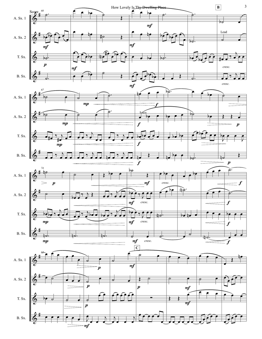 How Lovely Is Thy Dwelling Place for Saxophone Quartet Saxophone Quartet scores gallery preview page 4