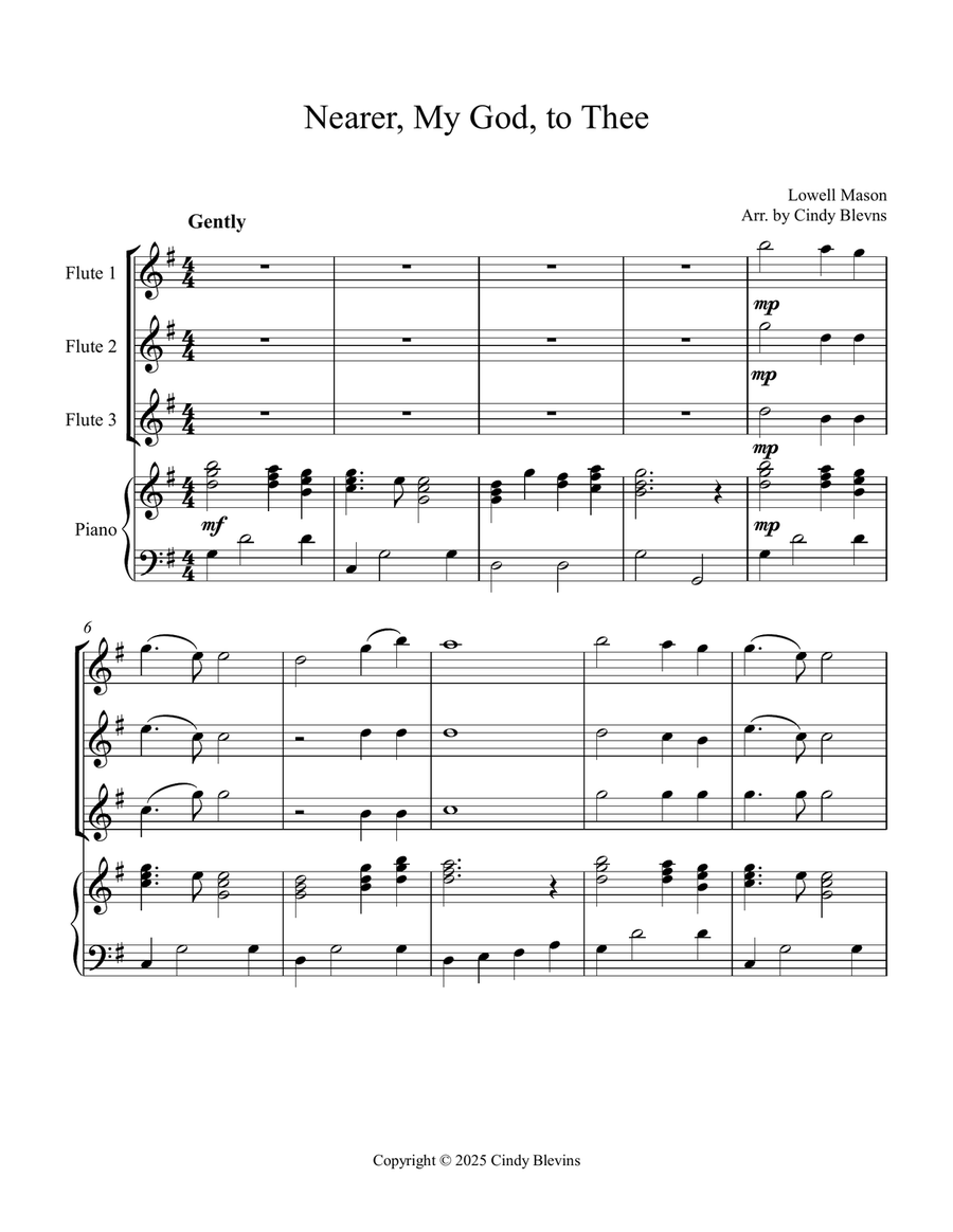 Nearer, My God, to Thee, for Three Flutes and Piano Small Ensemble scores gallery preview page 2