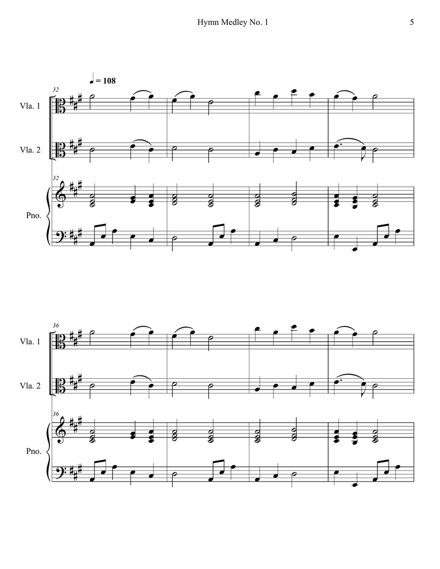 Hymn Medley No. 1 (Viola Duet with Piano Accompaniment) String Duet scores gallery preview page 5
