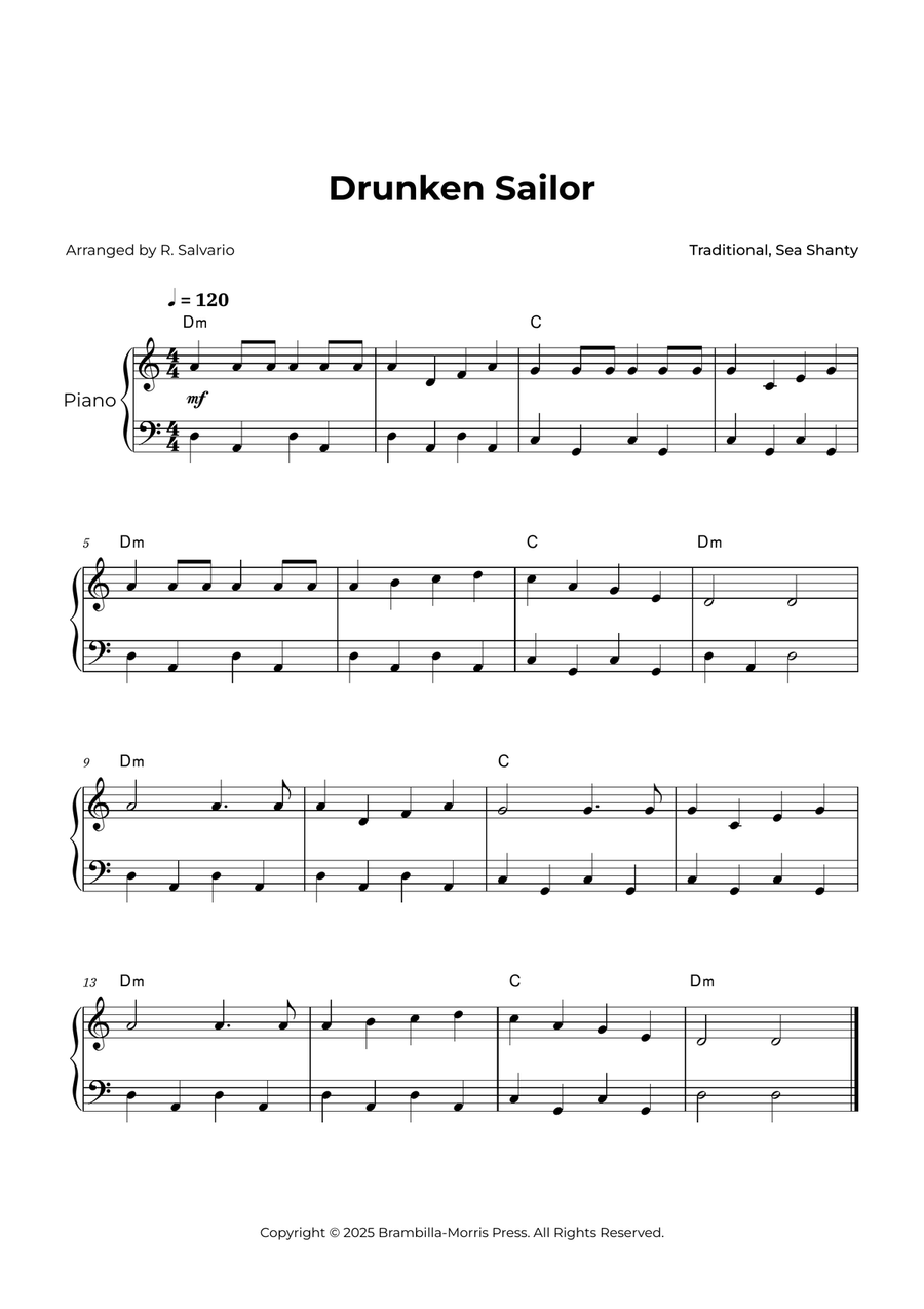 Drunken Sailor - Easy Piano Easy Piano scores gallery preview page 1