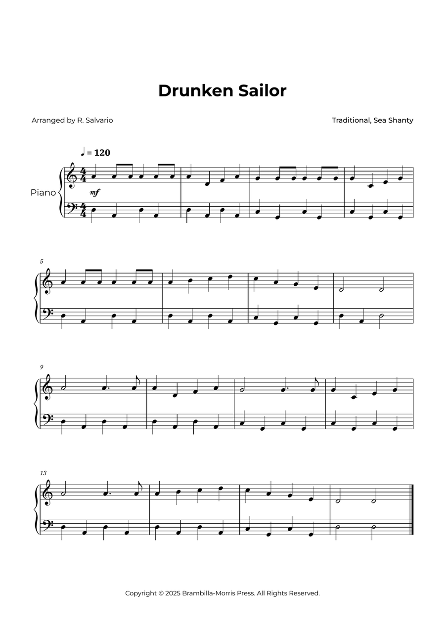 Drunken Sailor - Easy Piano Easy Piano scores gallery preview page 1