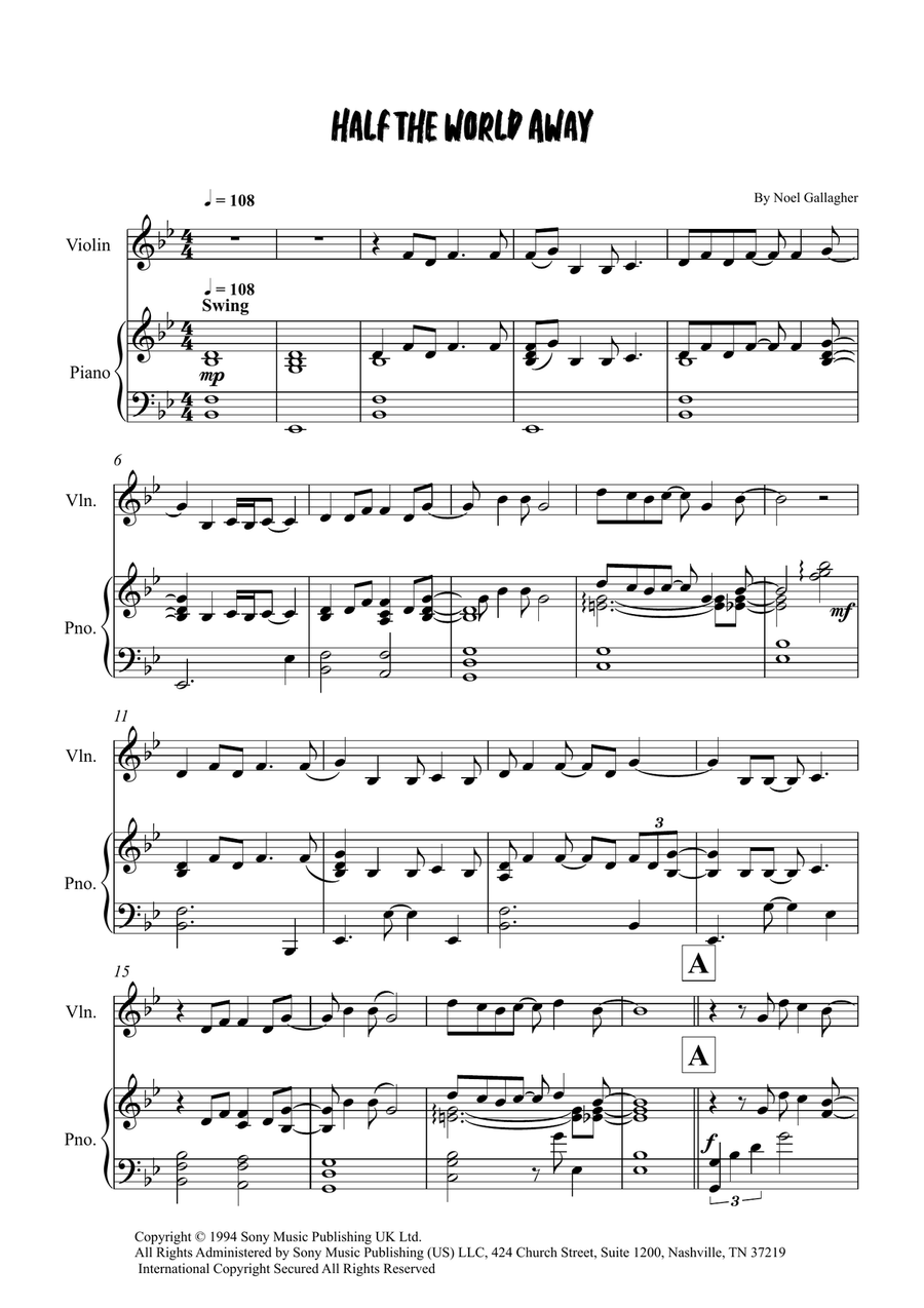 Half The World Away Half The World Away Violin Solo scores gallery preview page 1