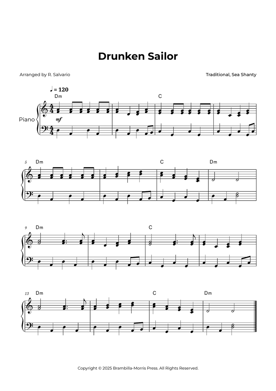 Drunken Sailor - Intermediate Piano Piano Solo scores gallery preview page 1