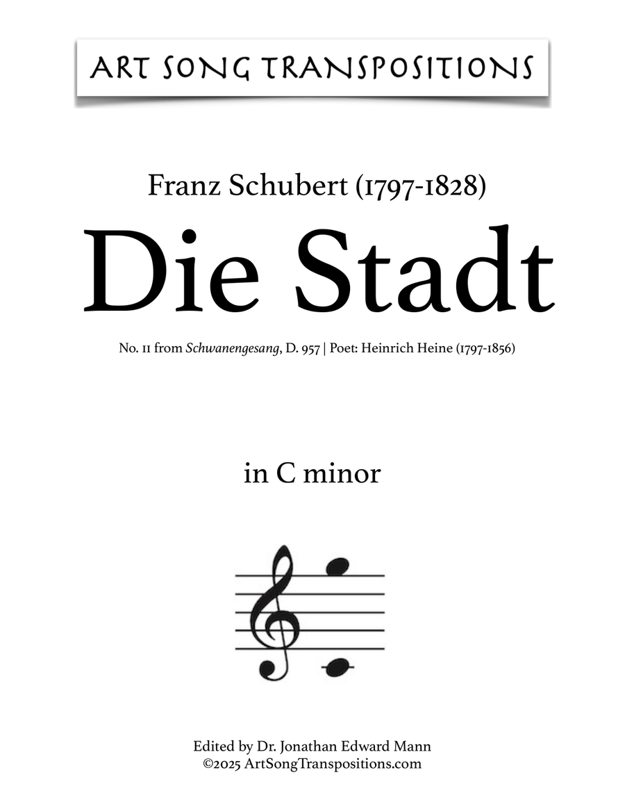 SCHUBERT: Die Stadt, D. 957 no. 11 (transposed to C minor) Piano, Vocal scores gallery preview page 1