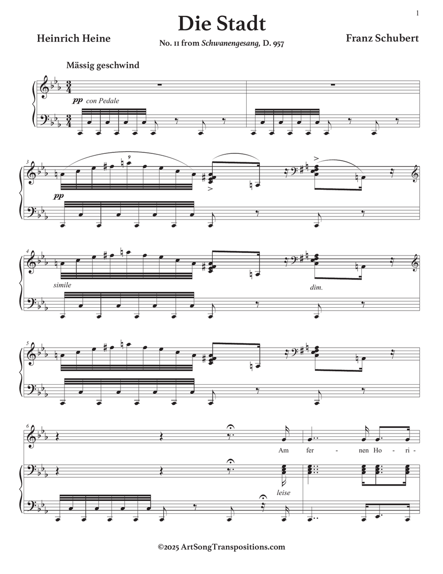 SCHUBERT: Die Stadt, D. 957 no. 11 (transposed to C minor) Piano, Vocal scores gallery preview page 2