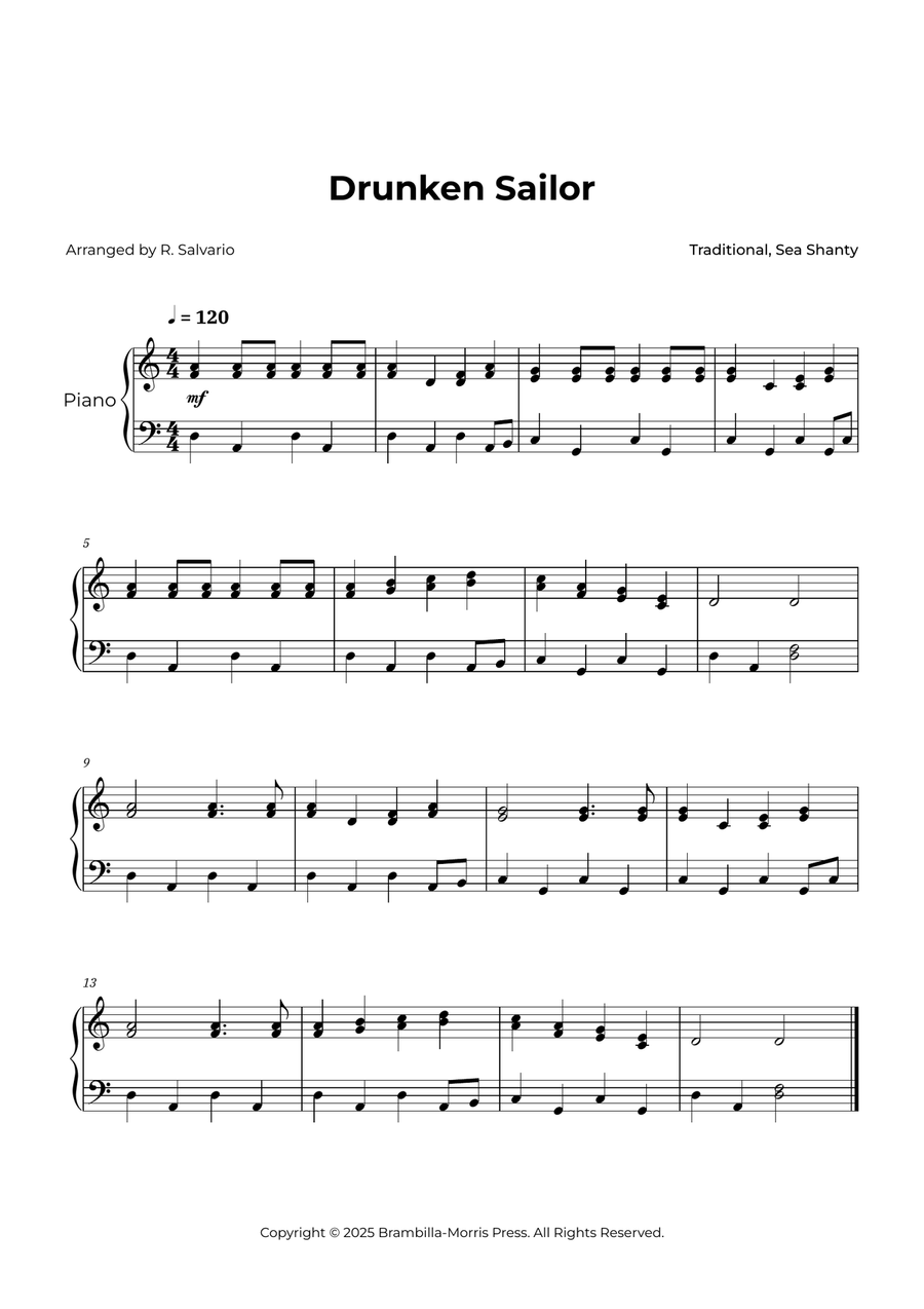Drunken Sailor - Intermediate Piano Piano Solo scores gallery preview page 1