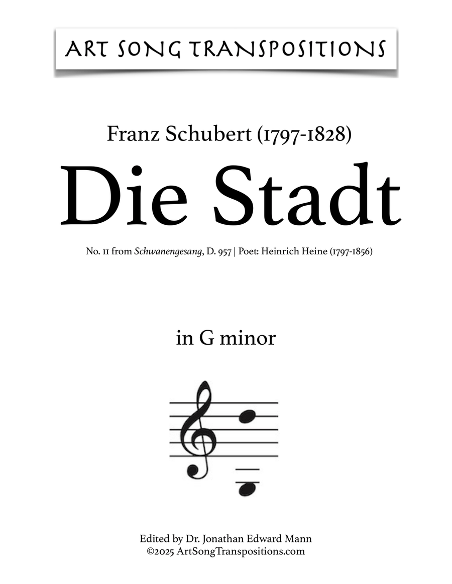 SCHUBERT: Die Stadt, D. 957 no. 11 (transposed to G minor) Piano, Vocal scores gallery preview page 1