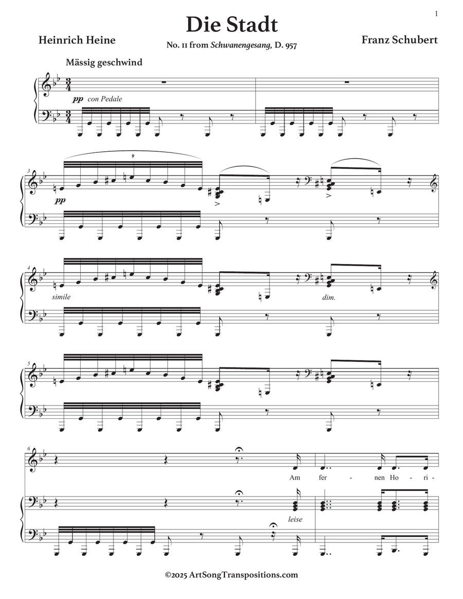 SCHUBERT: Die Stadt, D. 957 no. 11 (transposed to G minor) Piano, Vocal scores gallery preview page 2