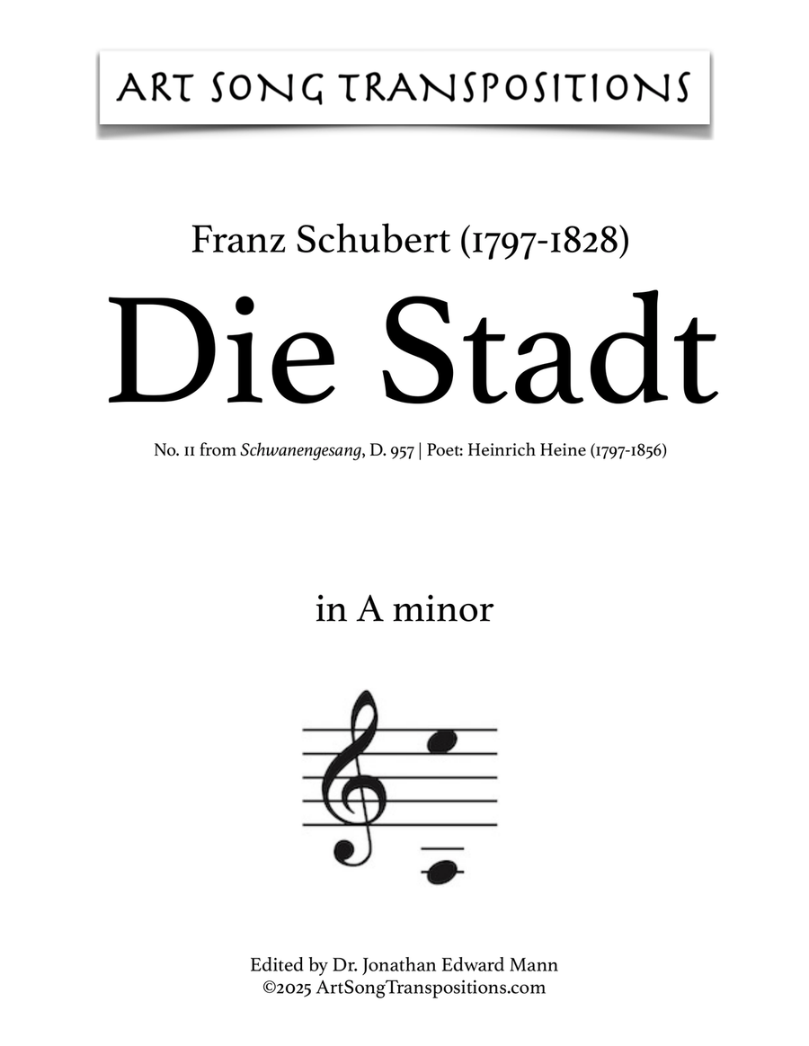 SCHUBERT: Die Stadt, D. 957 no. 11 (transposed to A minor) Piano, Vocal scores gallery preview page 1
