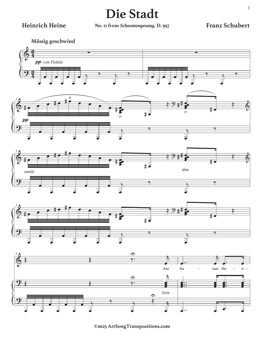SCHUBERT: Die Stadt, D. 957 no. 11 (transposed to A minor) Piano, Vocal scores gallery preview page 2