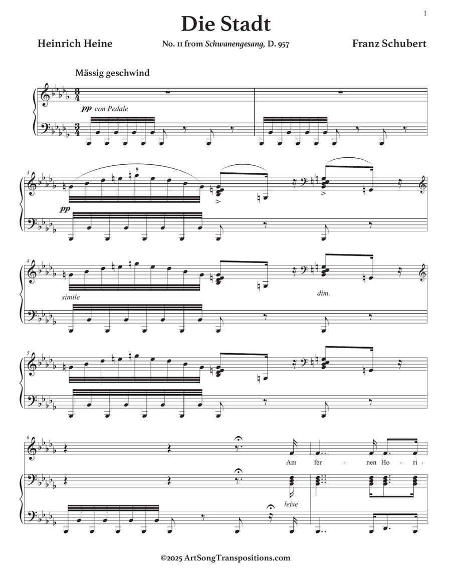 SCHUBERT: Die Stadt, D. 957 no. 11 (transposed to B-flat minor) Piano, Vocal scores gallery preview page 2