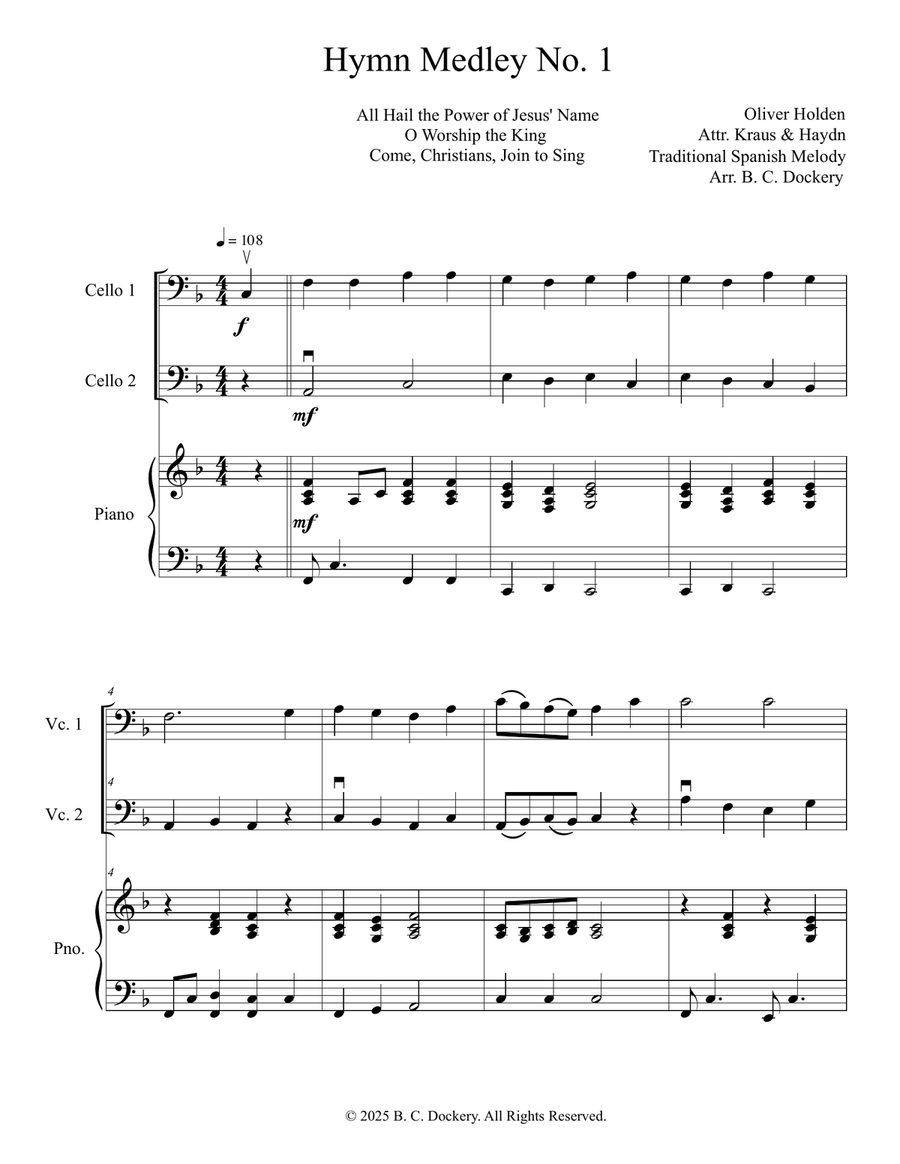 Hymn Medley No. 1 (Cello Duet with Piano Accompaniment) String Duet scores gallery preview page 1