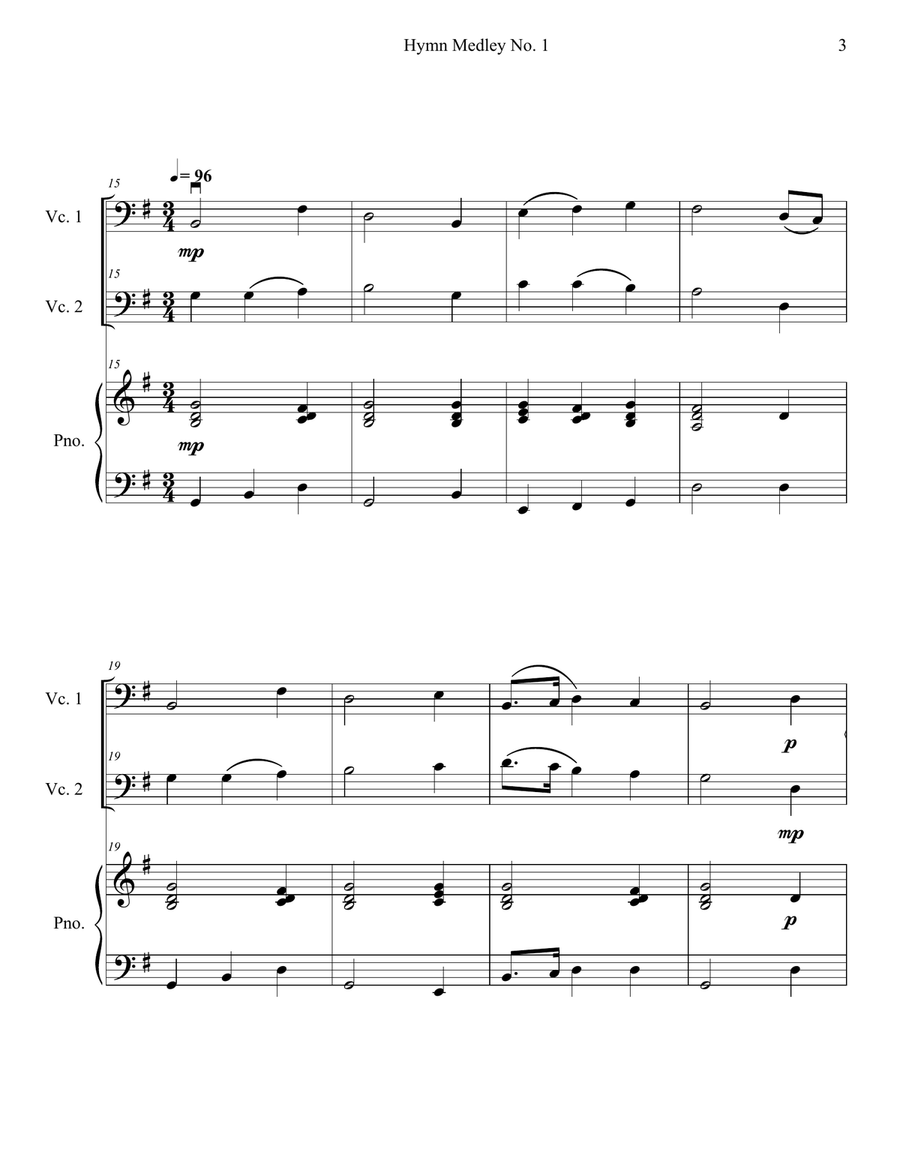 Hymn Medley No. 1 (Cello Duet with Piano Accompaniment) String Duet scores gallery preview page 3