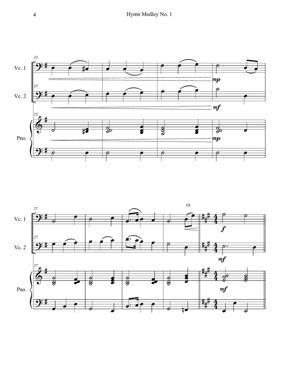 Hymn Medley No. 1 (Cello Duet with Piano Accompaniment) String Duet scores gallery preview page 4
