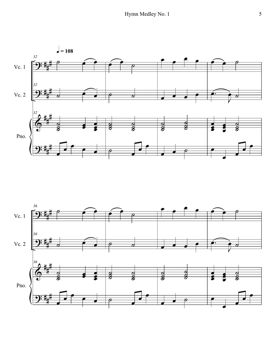 Hymn Medley No. 1 (Cello Duet with Piano Accompaniment) String Duet scores gallery preview page 5