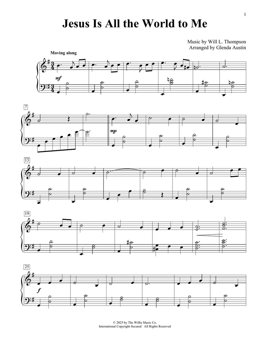 Jesus Is All The World To Me (arr. Glenda Austin) Piano Method scores gallery preview page 1