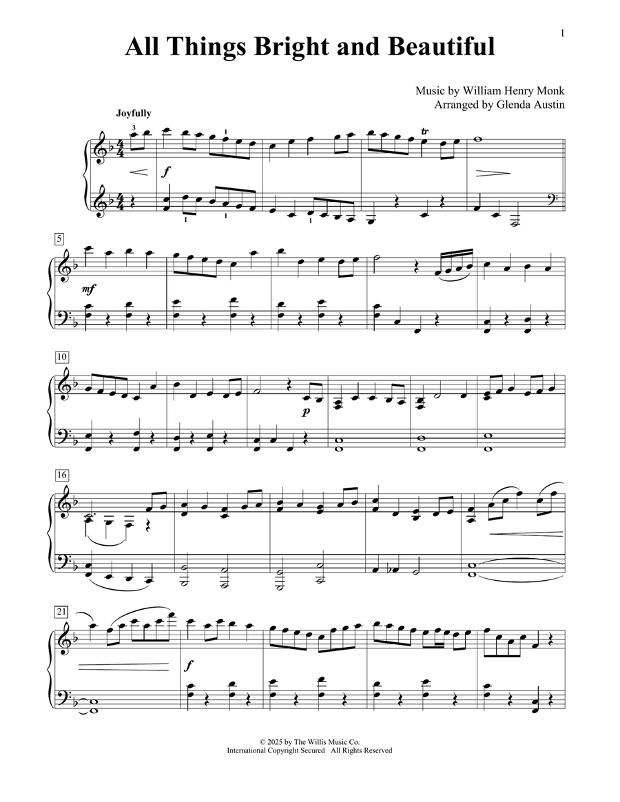 All Things Bright And Beautiful (arr. Glenda Austin) Piano Method scores gallery preview page 1