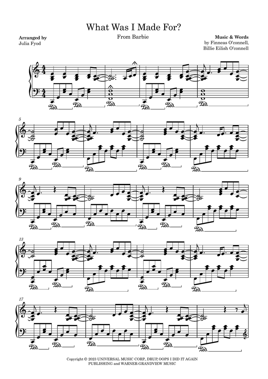 What Was I Made For? What Was I Made For? Piano Solo scores gallery preview page 1