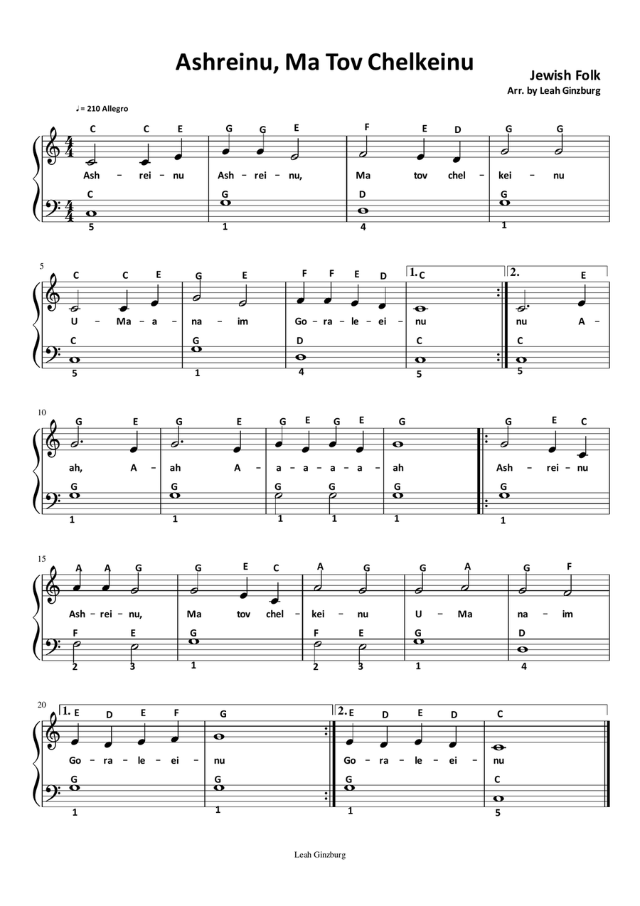 Ashreinu, Ma Tov Chelkeinu Piano Method scores gallery preview page 1
