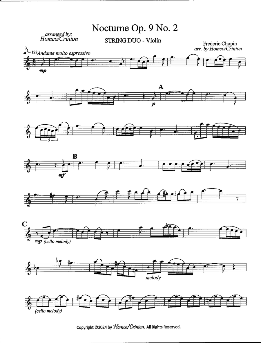 Nocturne Op. 9 No.2 Nocturne Op. 9 No.2 String Duet scores gallery preview page 2