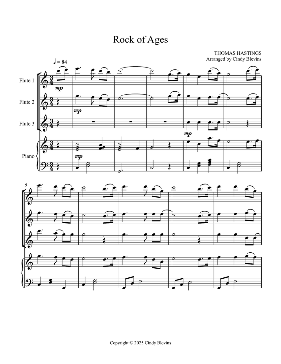 Rock of Ages, for Three Flutes and Piano Small Ensemble scores gallery preview page 2