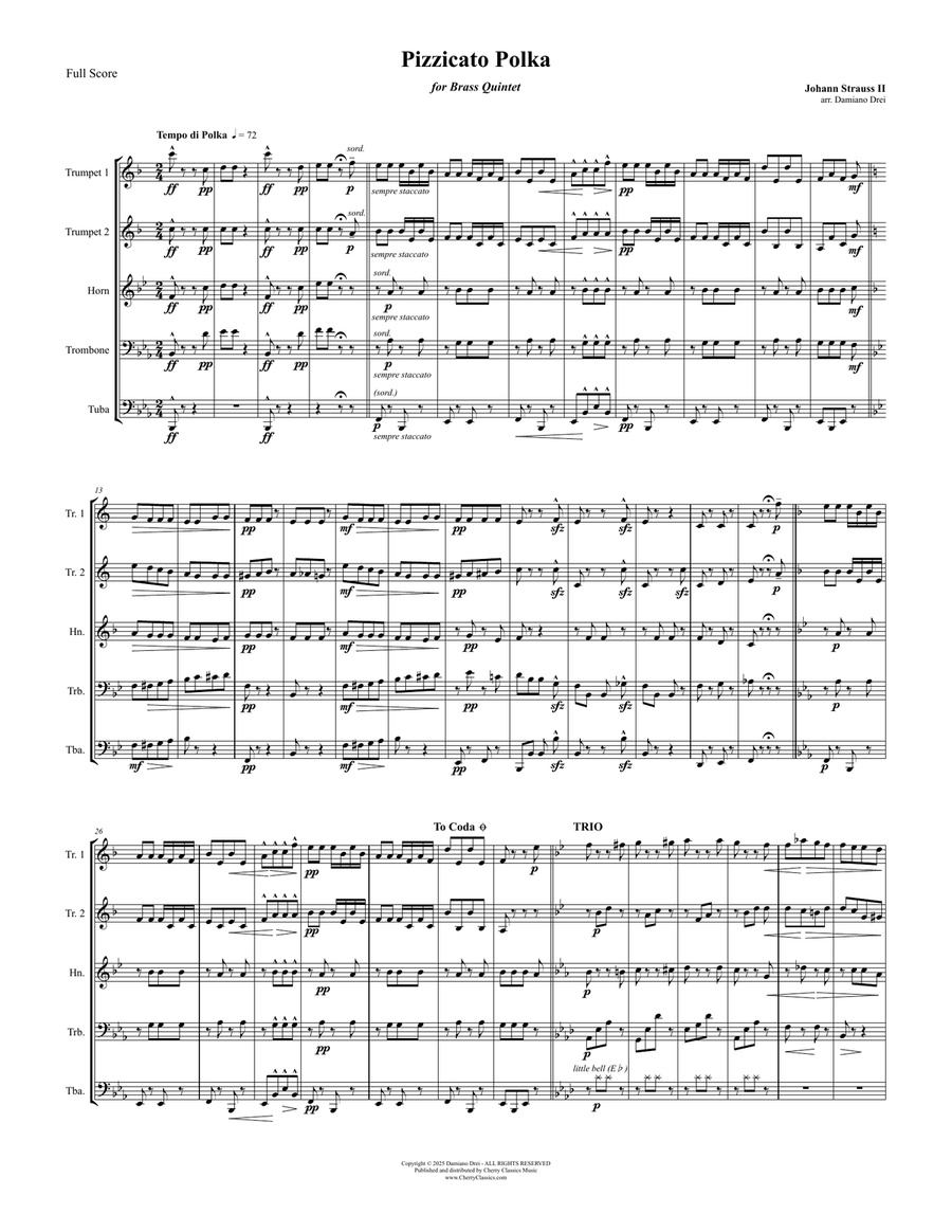 Pizzicato Polka for Brass Quintet Brass Quintet scores gallery preview page 2