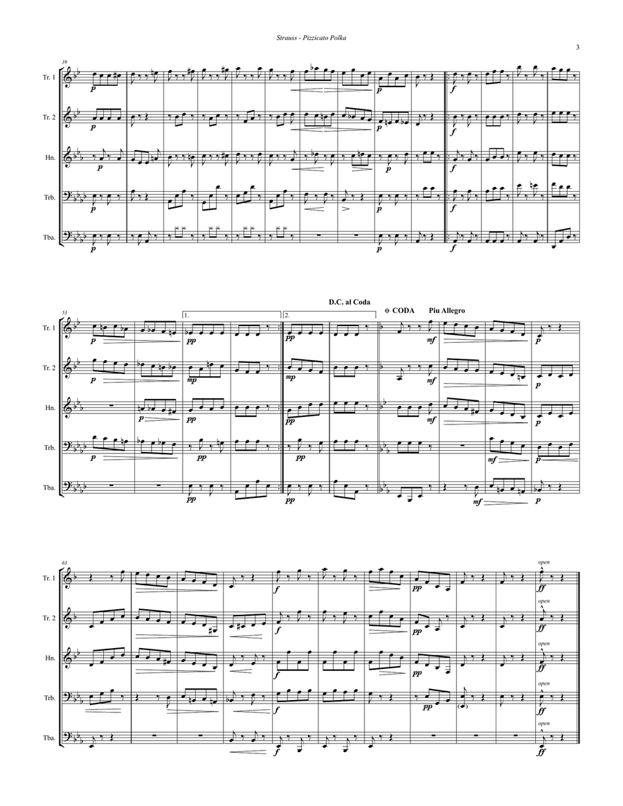 Pizzicato Polka for Brass Quintet Brass Quintet scores gallery preview page 3