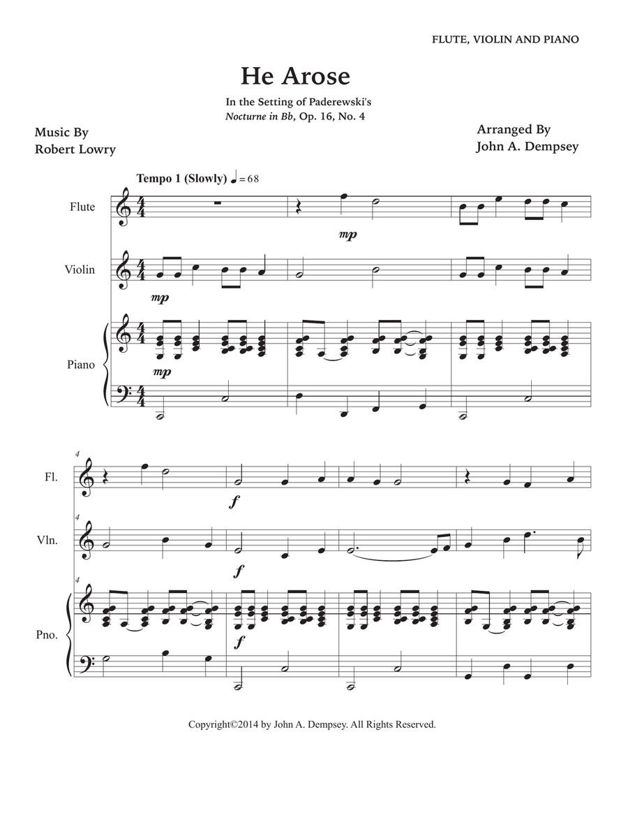 He Arose (Trio for Flute, Violin and Piano) Small Ensemble scores gallery preview page 5