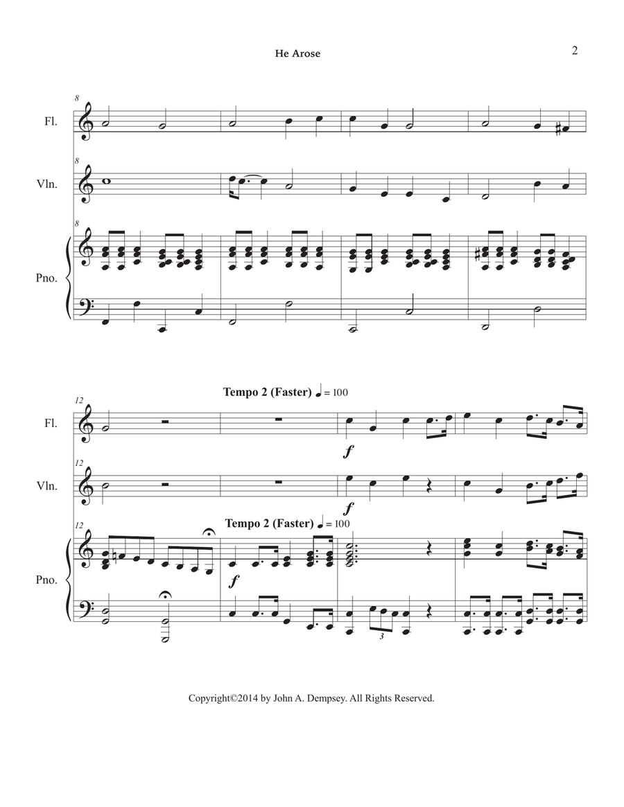 He Arose (Trio for Flute, Violin and Piano) Small Ensemble scores gallery preview page 6