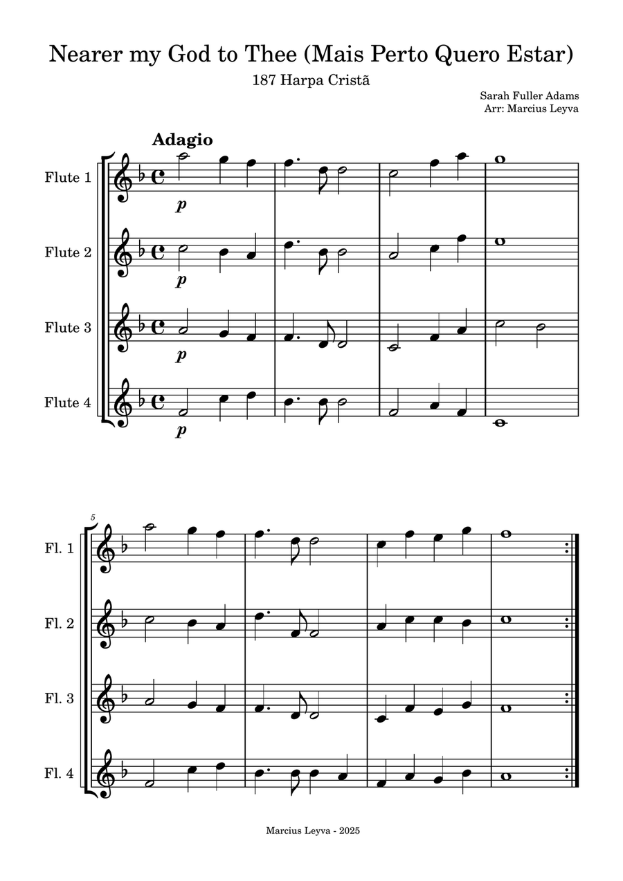 Nearer, My God, to Thee Nearer, My God, to Thee Flute Quartet scores gallery preview page 1